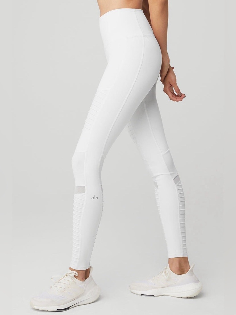 ALO Yoga White High-Rise Moto Leggings with Mesh Panels Size Small